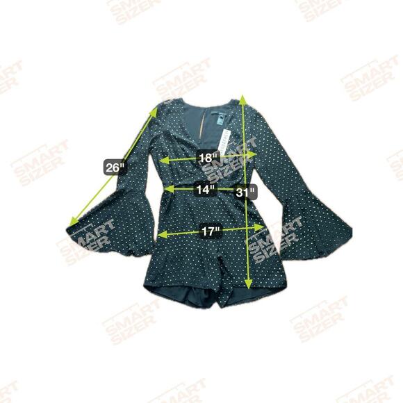 New Jay Godfrey Black Gold Metallic Polka Dot Romper Long Bell Sleeve Sz 6 - Picture 13 of 13